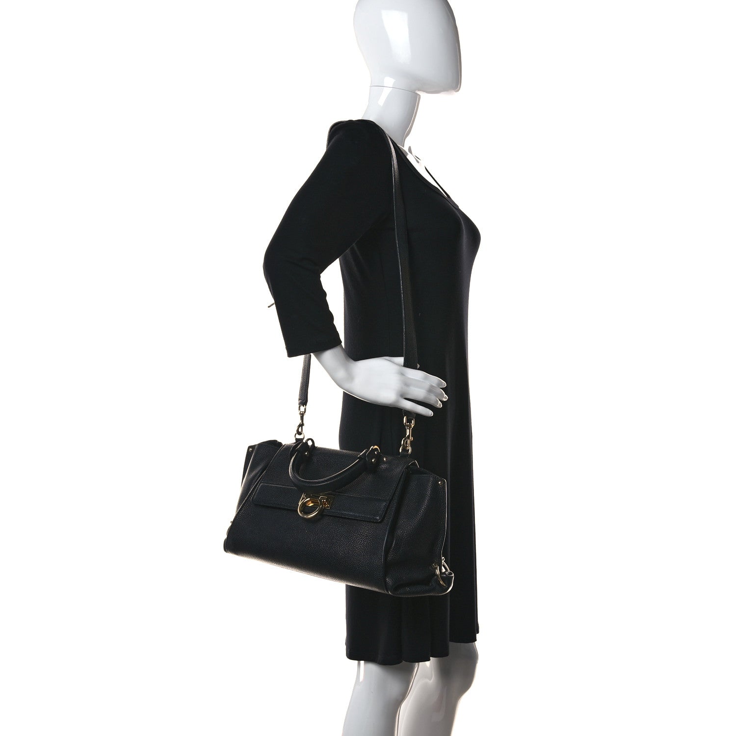 Salvatore Ferragamo Calfskin Sofia Shoulder Bag Black 2 of 11