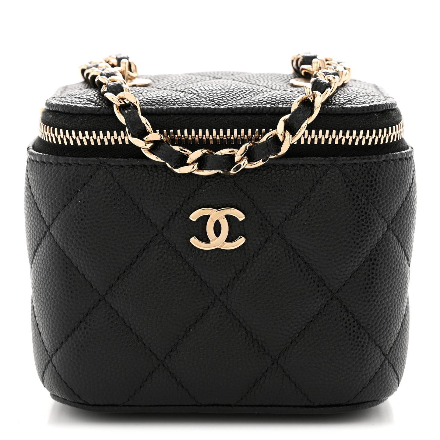 Caviar Quilted Mini Vanity Case With Chain Black