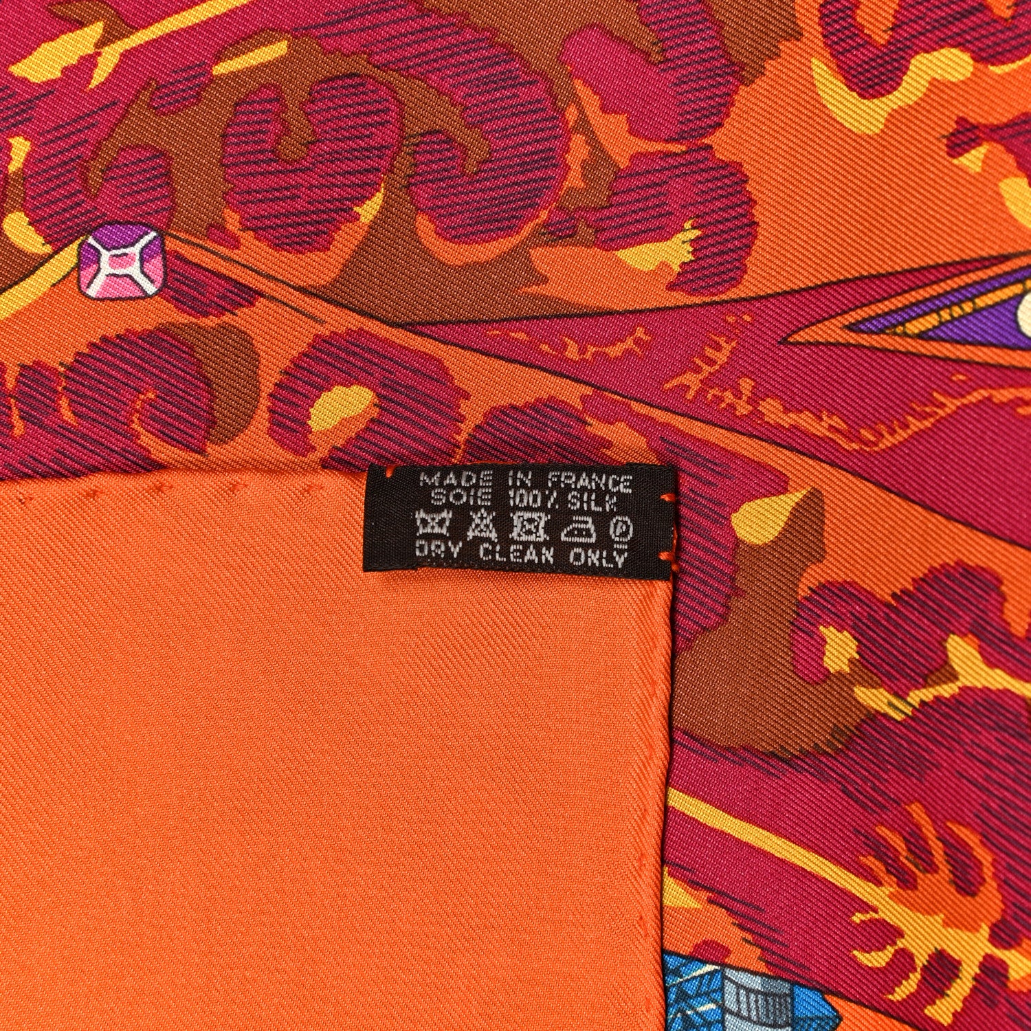 Hermes Silk Voyage En Etoffes Scarf 90 Orange Violet Jaune 3 of 6