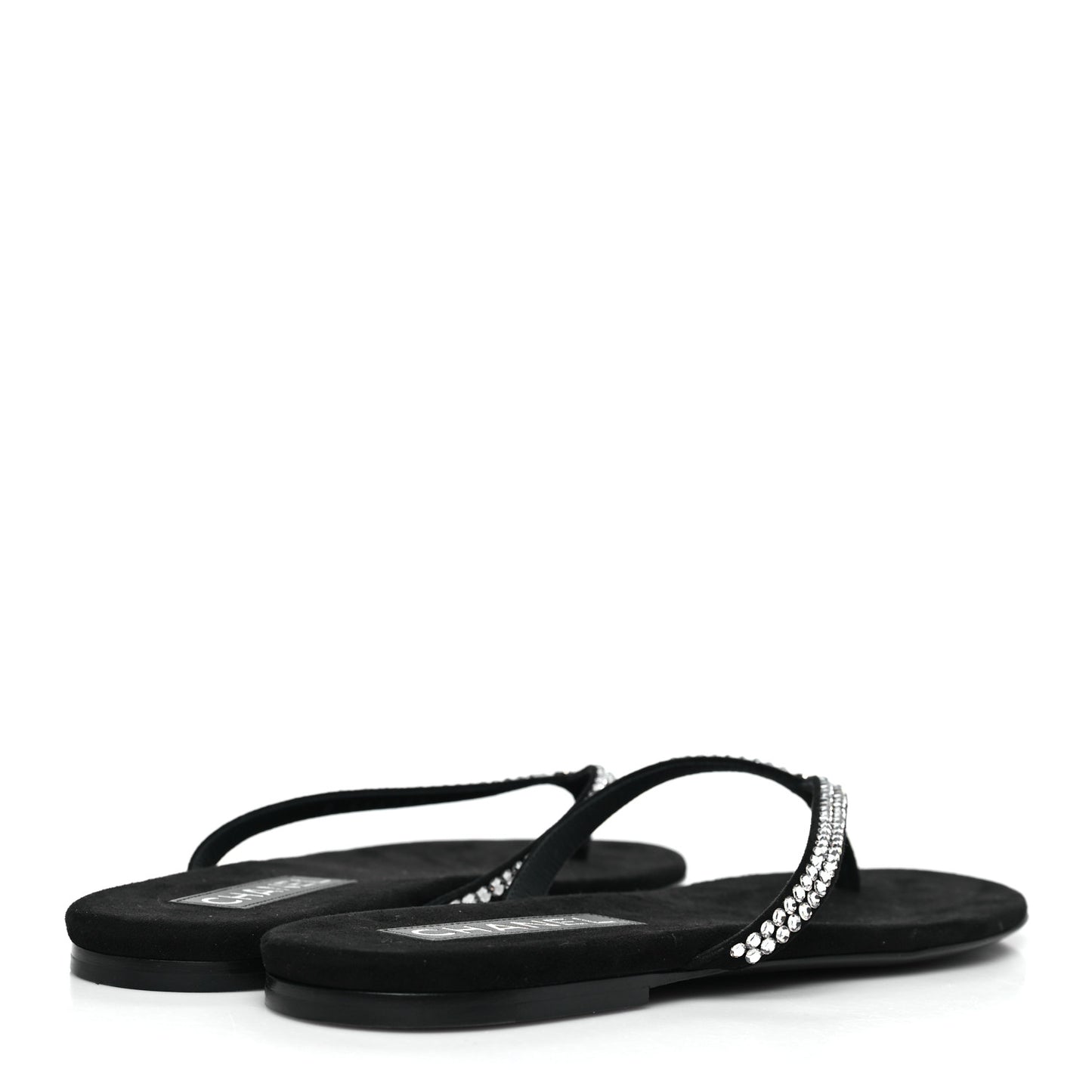 Suede Kidskin Strass CC Thong Sandals 40 Black