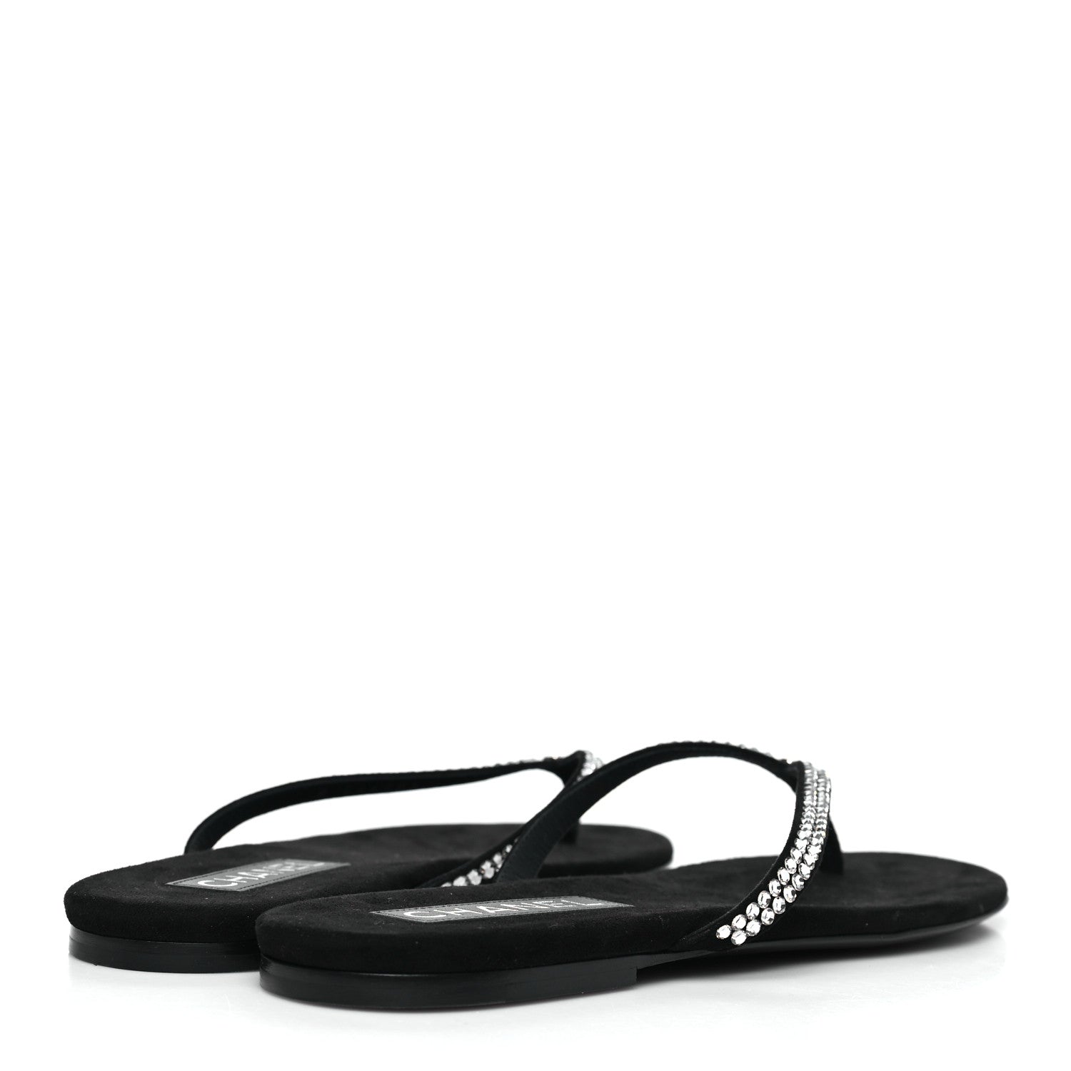 Chanel Suede Kidskin Strass CC Thong Sandals 40 Black 5 of 9