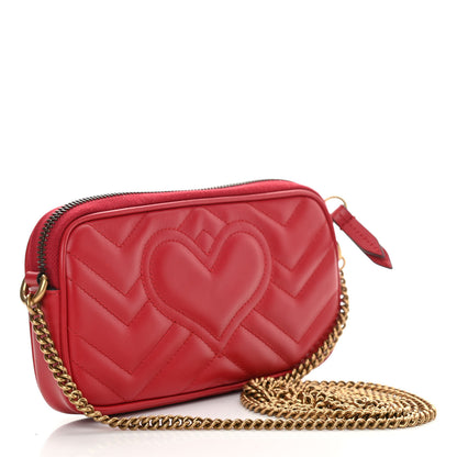 Gucci Calfskin Matelasse Mini GG Marmont Chain Crossbody Bag Hibiscus Red 2 of 11
