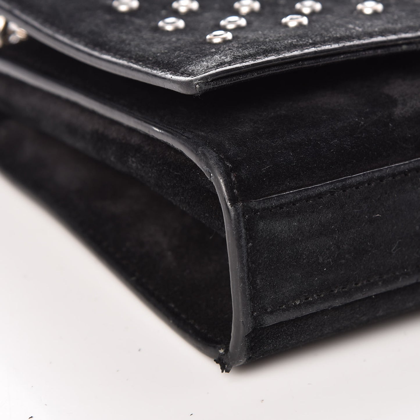 Suede Crystal Studded Small Classic Monogram Kate Tassel Satchel Black