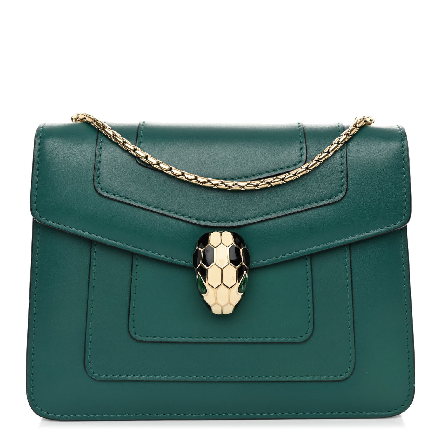 Bulgari Calfskin Small Serpenti Forever Snake Strap Crossbody Bag Emerald Green 1 of 13