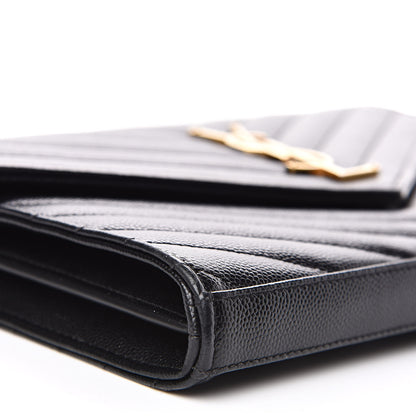 Saint Laurent Grain De Poudre Matelasse Chevron Monogram Chain Wallet Black 8 of 11