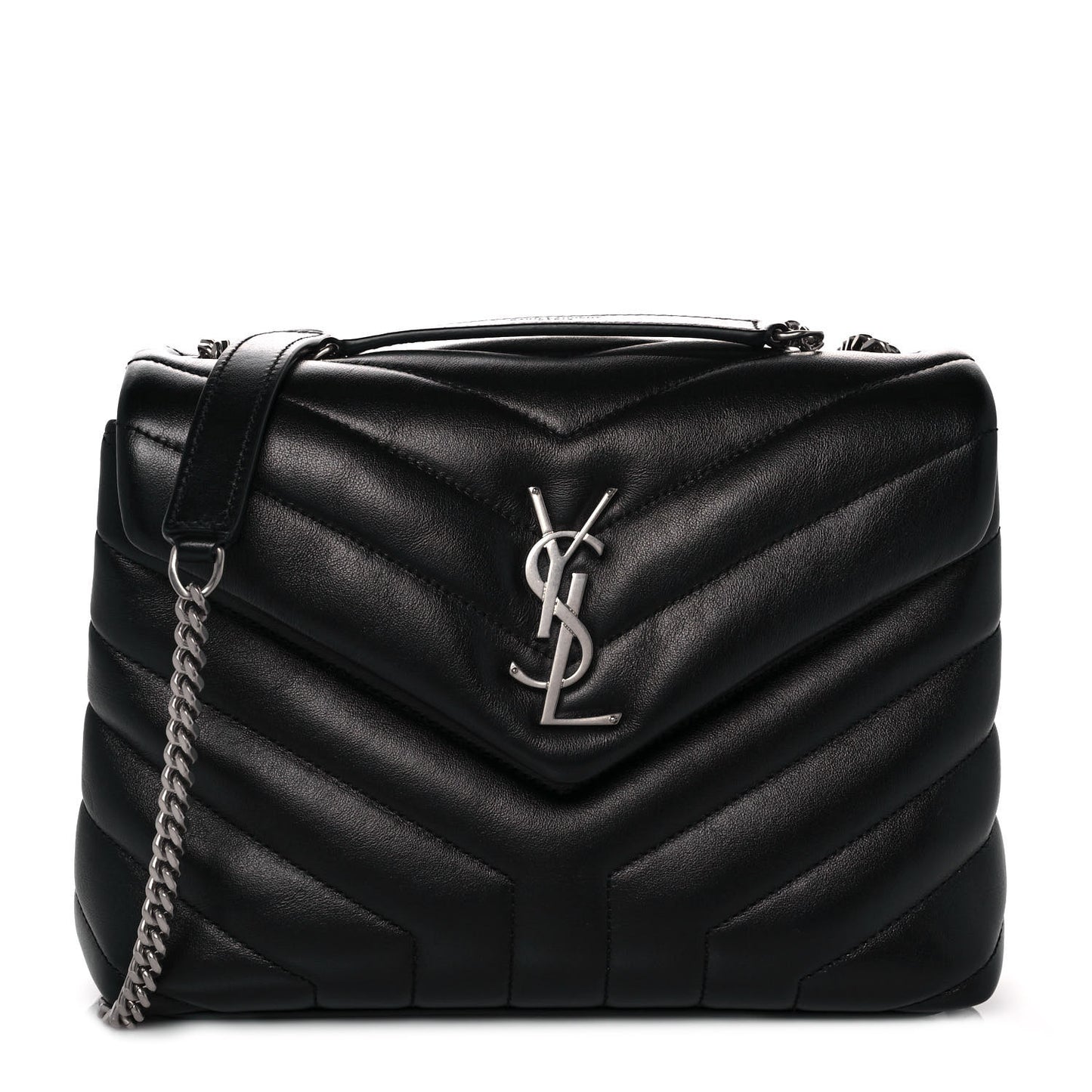 Calfskin Y Quilted Monogram Small Loulou Chain Satchel Black