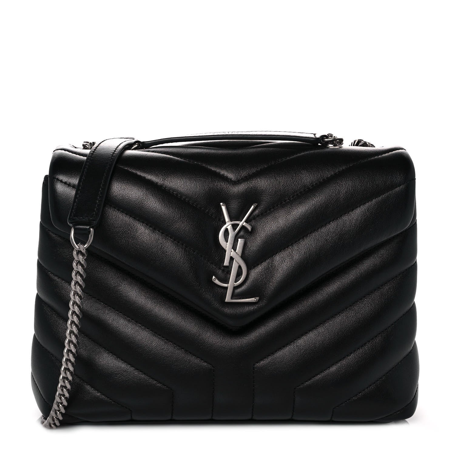 Saint Laurent Calfskin Y Quilted Monogram Small Loulou Chain Satchel Black 1 of 8
