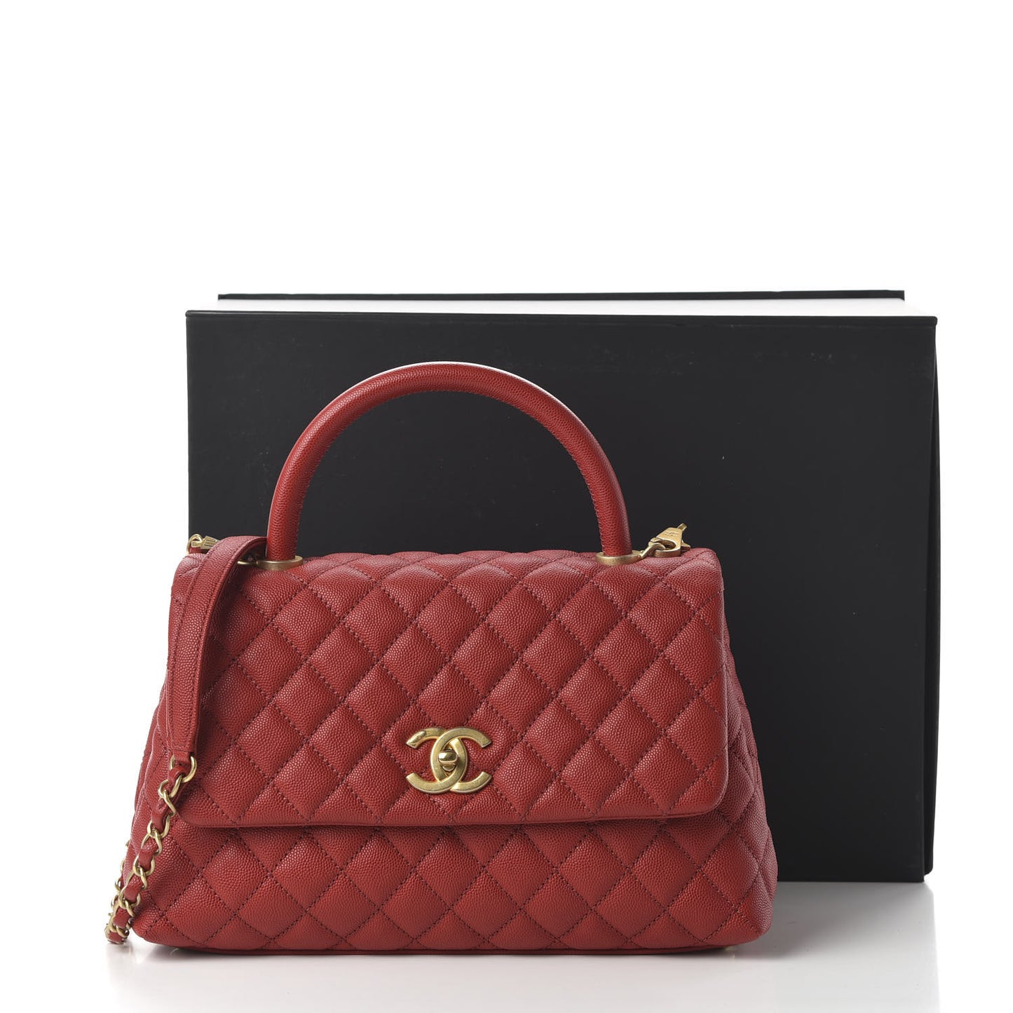 Caviar Quilted Small Coco Handle Flap Red