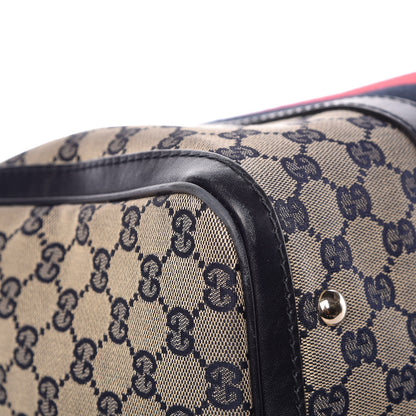 Gucci Monogram Selleria Calfskin Vintage Web Medium Boston Beige Blue 12 of 14
