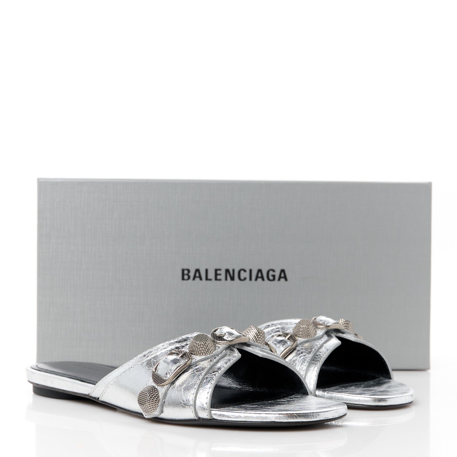 Balenciaga Metallic Arena Cagole Flat Slide Sandals 37 Silver 10 of 10