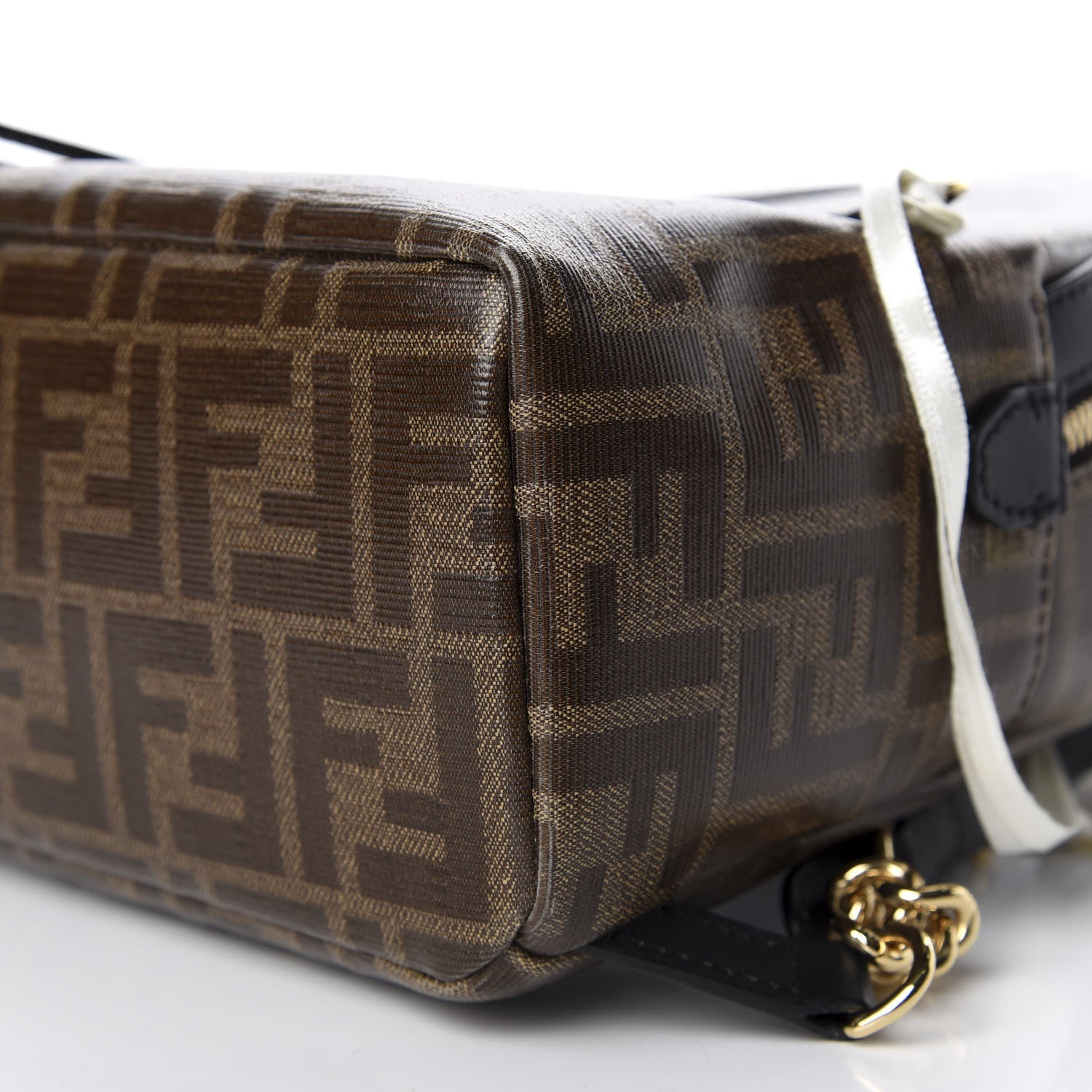 Fendi Glazed Fabric Vitello Century FF 1974 Stamp Patch Mini Backpack Mogano Panna Black 6 of 9