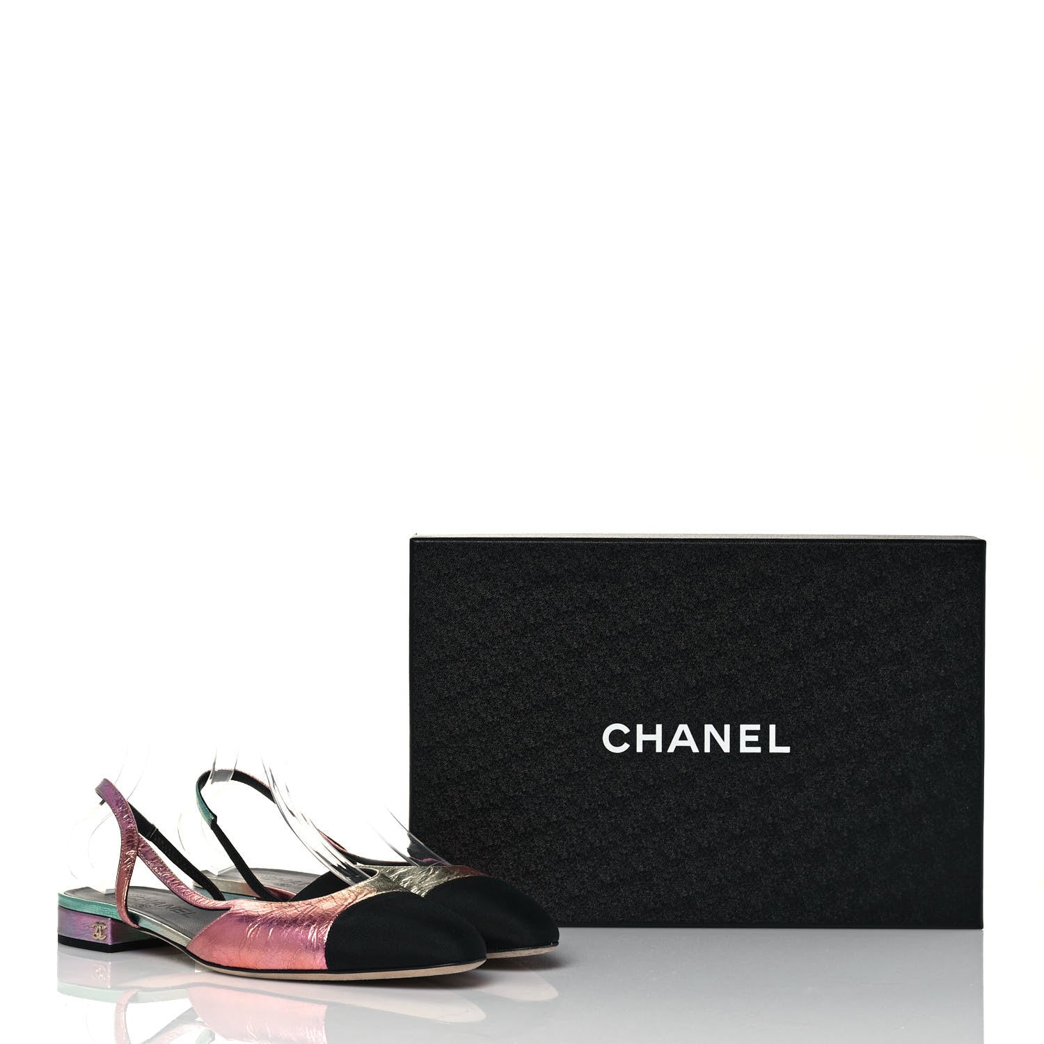 Chanel Laminated Calfskin Grosgrain Cap Toe CC Slingback Flats 40 Multicolor Black 8 of 8