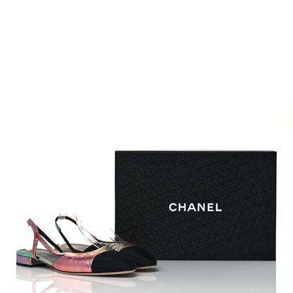 Chanel Laminated Calfskin Grosgrain Cap Toe CC Slingback Flats 40 Multicolor Black 8 of 8