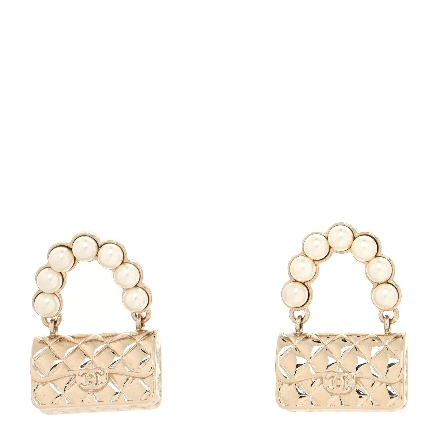 Chanel Pearl Quilted CC Flap Bag Earrings Gold 1 of 4
