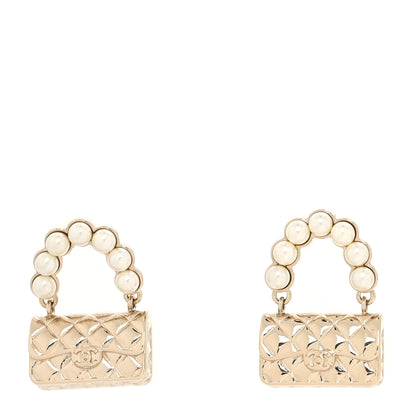 Chanel Pearl Quilted CC Flap Bag Earrings Gold 1 of 4