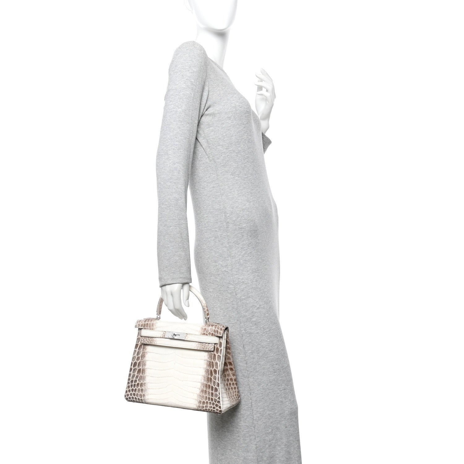 Hermes Matte Niloticus Crocodile 18K White Gold Diamond Himalaya Kelly Retourne 28 White 2 of 19