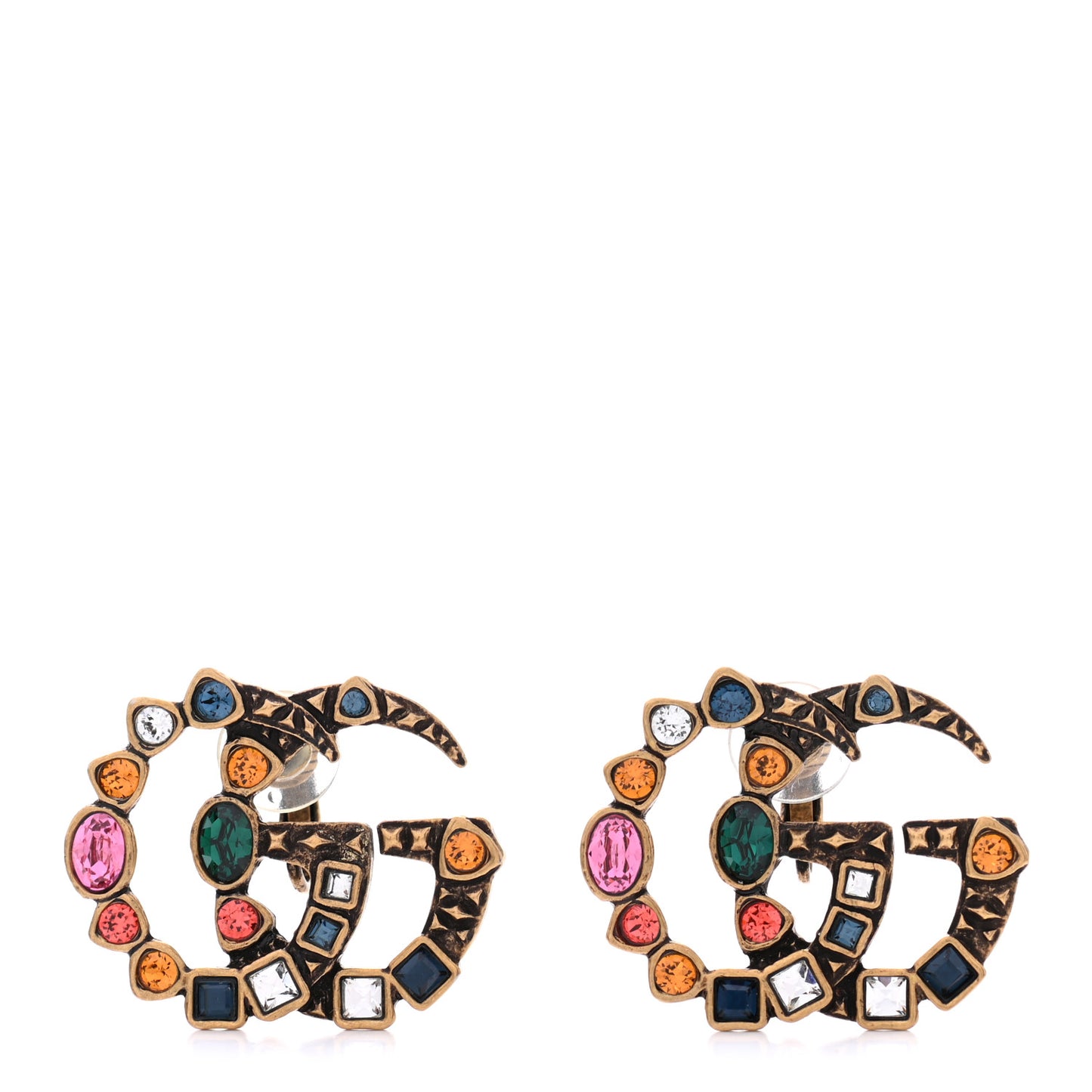Crystal Double G Clip On Earrings Aged Gold Multicolor