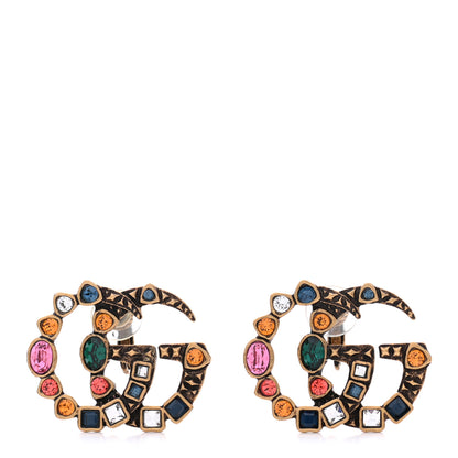 Gucci Crystal Double G Clip On Earrings Aged Gold Multicolor 1 of 5