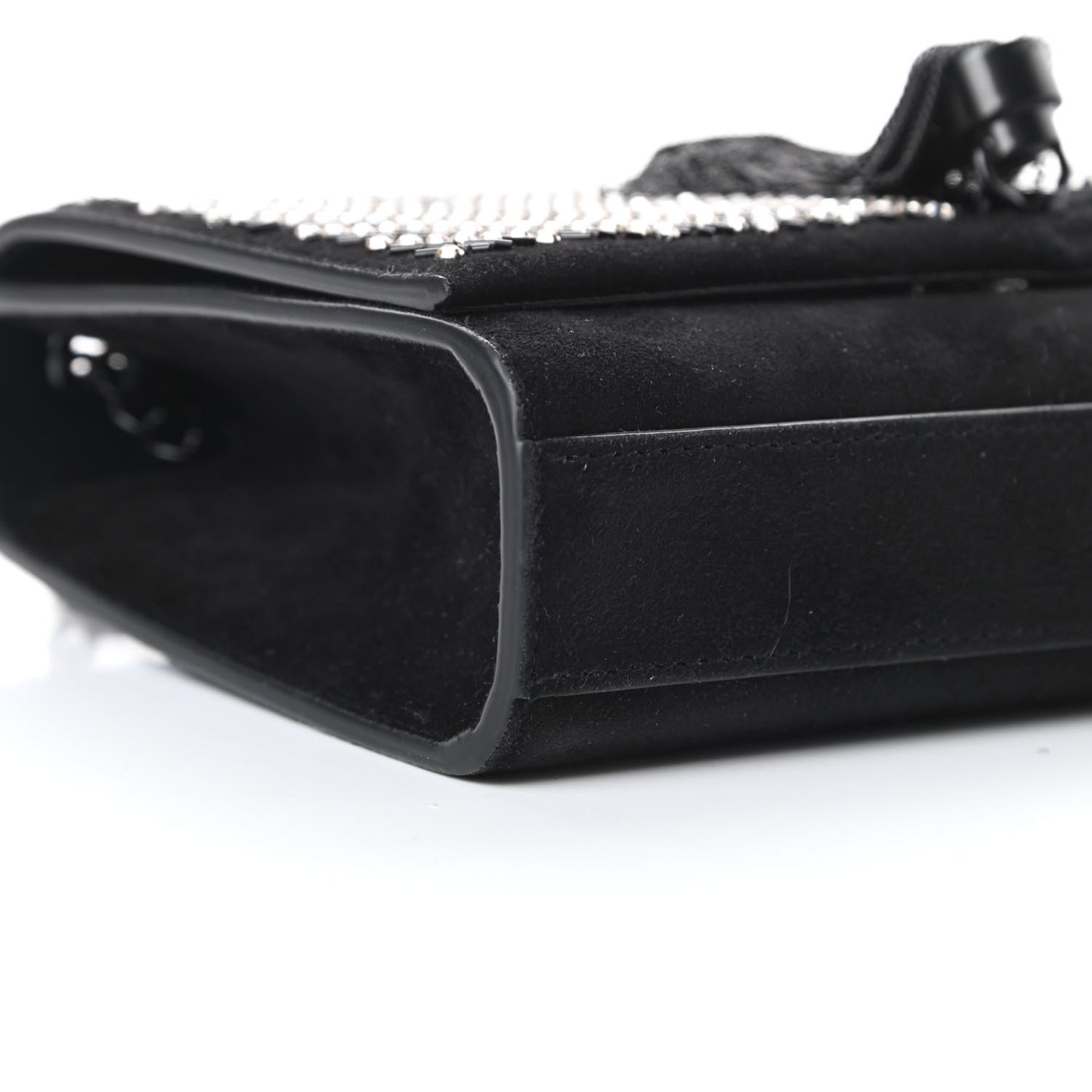 Suede Crystal Small Classic Monogram Kate Satchel Black