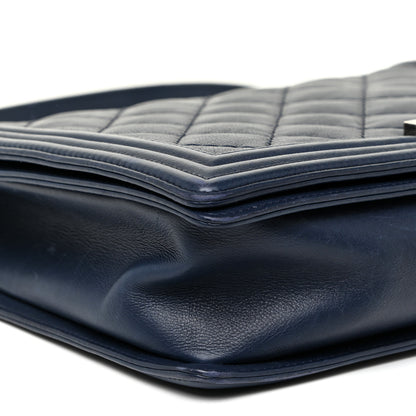 Chanel Calfskin Double Stitch Large Boy Flap Navy Blue 9 of 19
