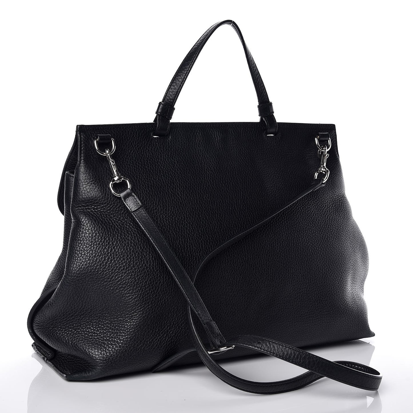 Pebbled Calfskin Large Bamboo Daily Top Handle Bag Black