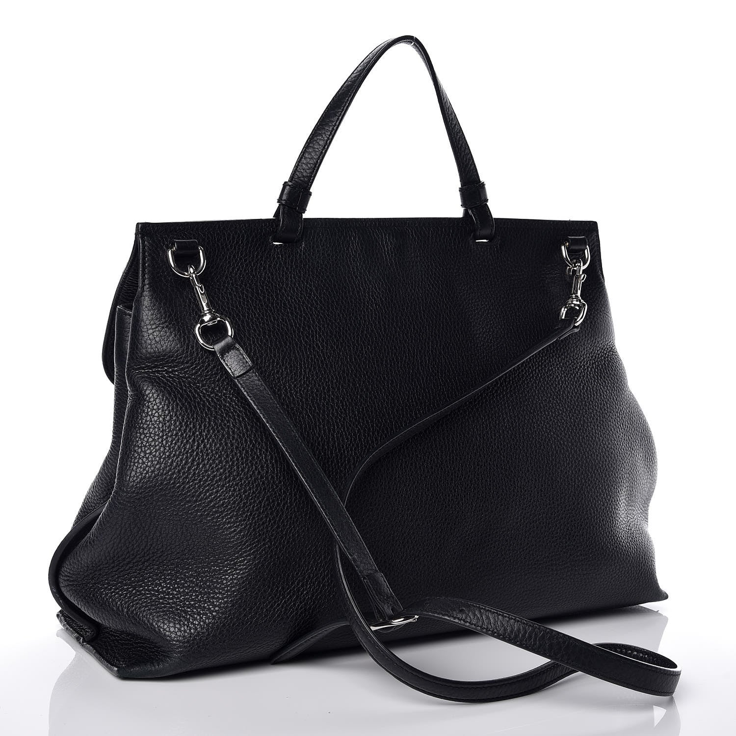 Gucci Pebbled Calfskin Large Bamboo Daily Top Handle Bag Black 4 of 19