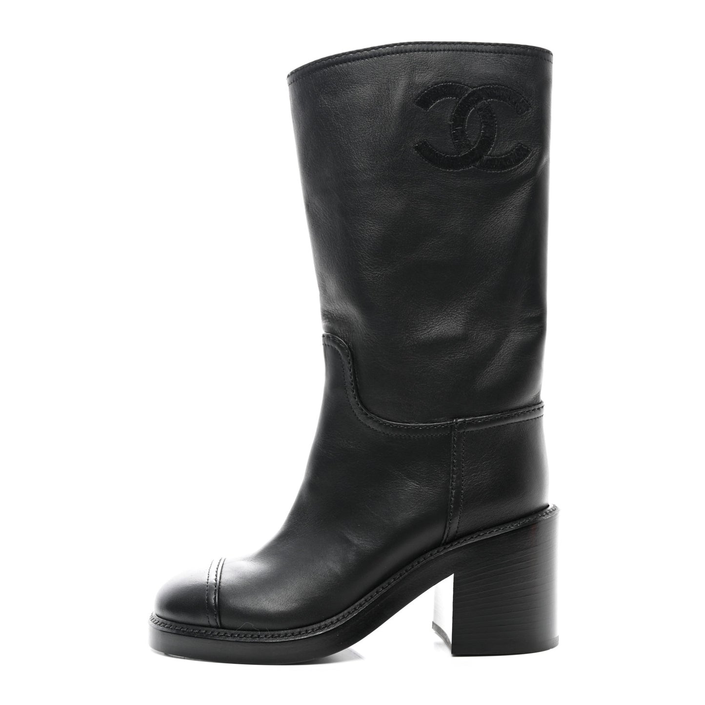 Lambskin CC Logo Calf Boots 35 Black
