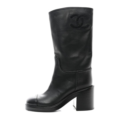 Chanel Lambskin CC Logo Calf Boots 35 Black 1 of 8