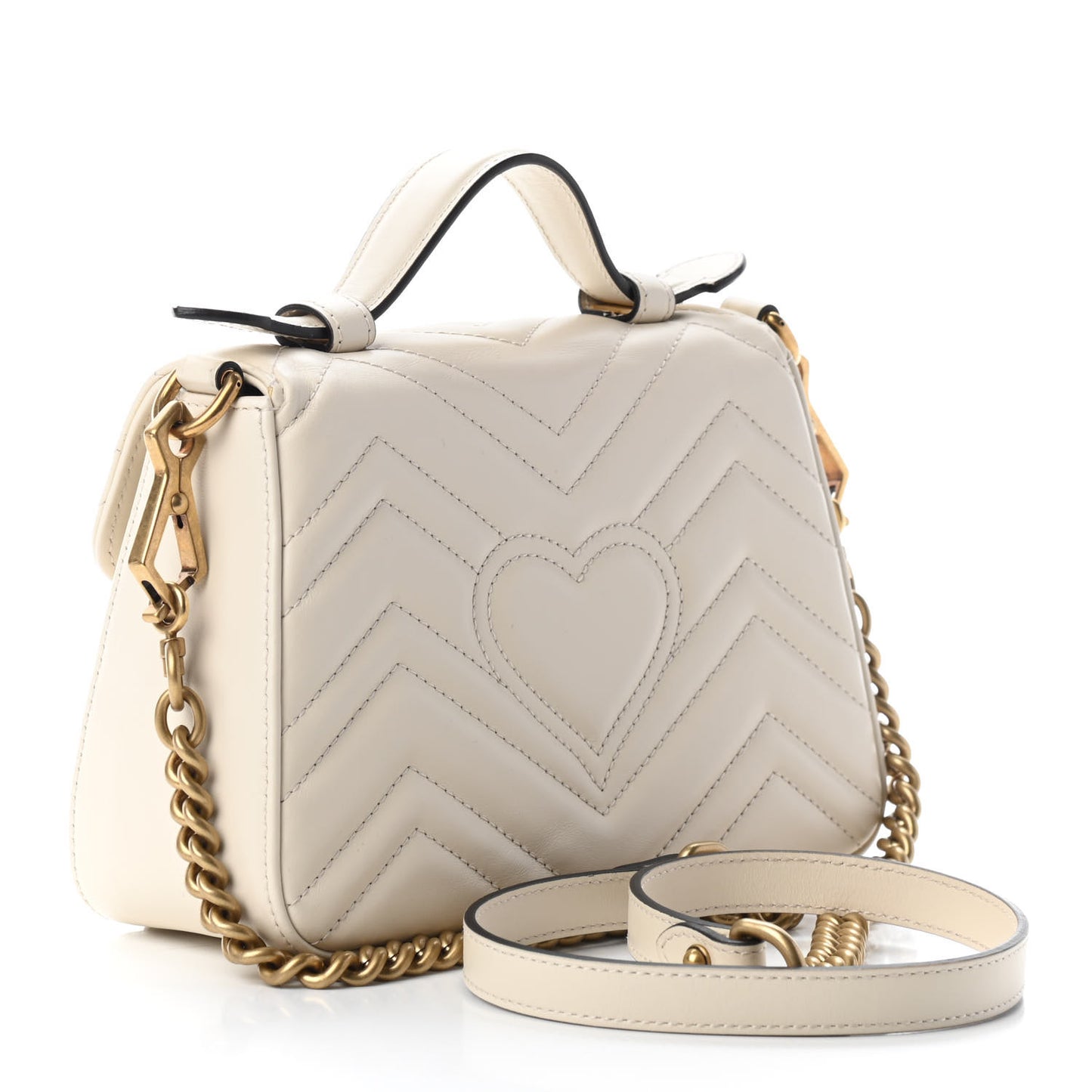 Calfskin Matelasse Mini GG Marmont Top Handle Shoulder Bag White