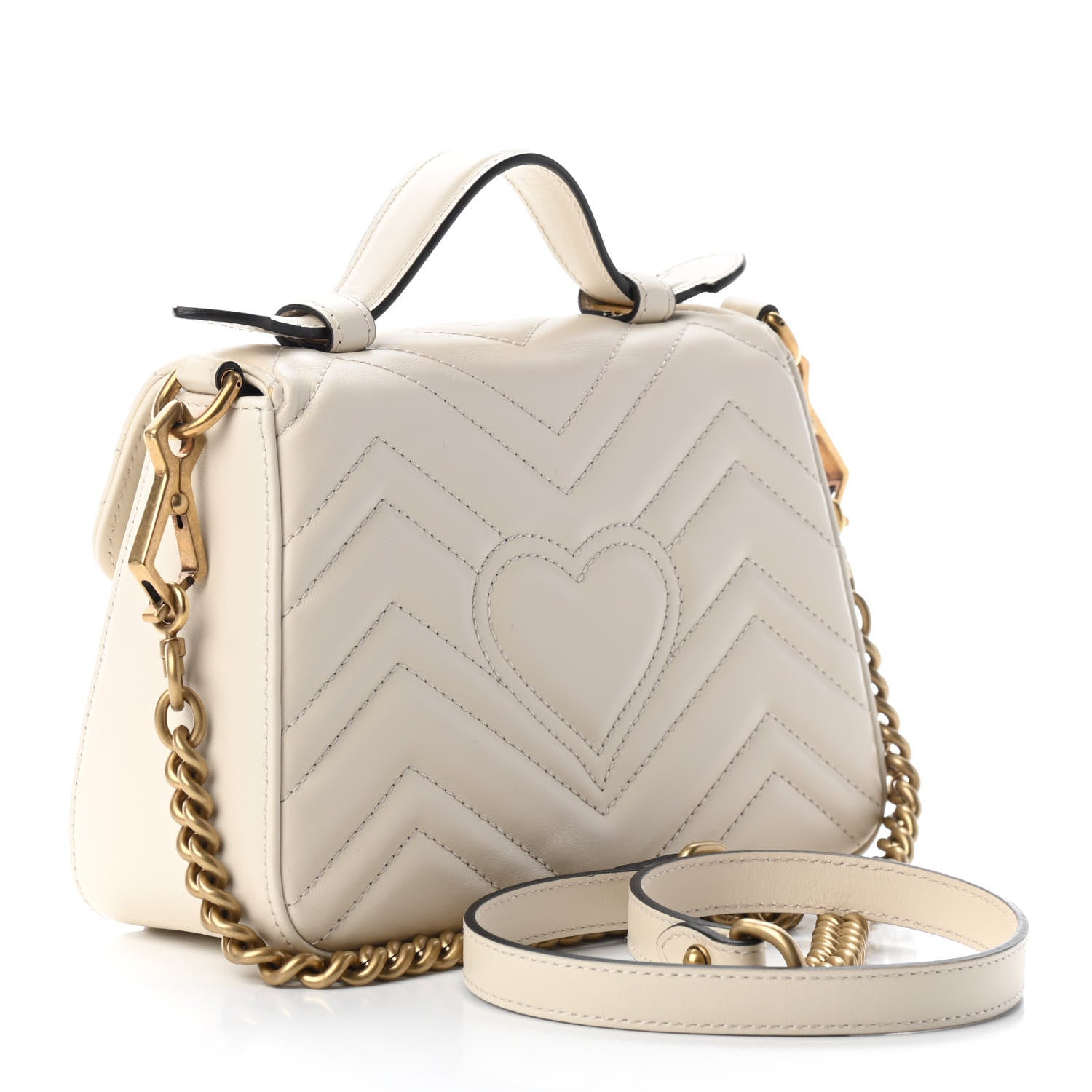 Gucci Calfskin Matelasse Mini GG Marmont Top Handle Shoulder Bag White 2 of 10