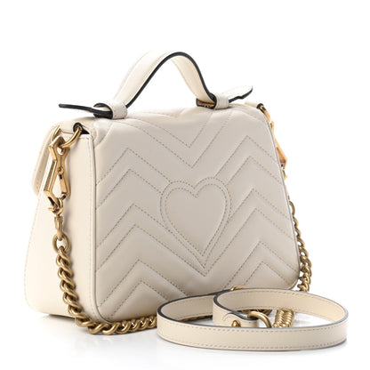 Gucci Calfskin Matelasse Mini GG Marmont Top Handle Shoulder Bag White 2 of 10