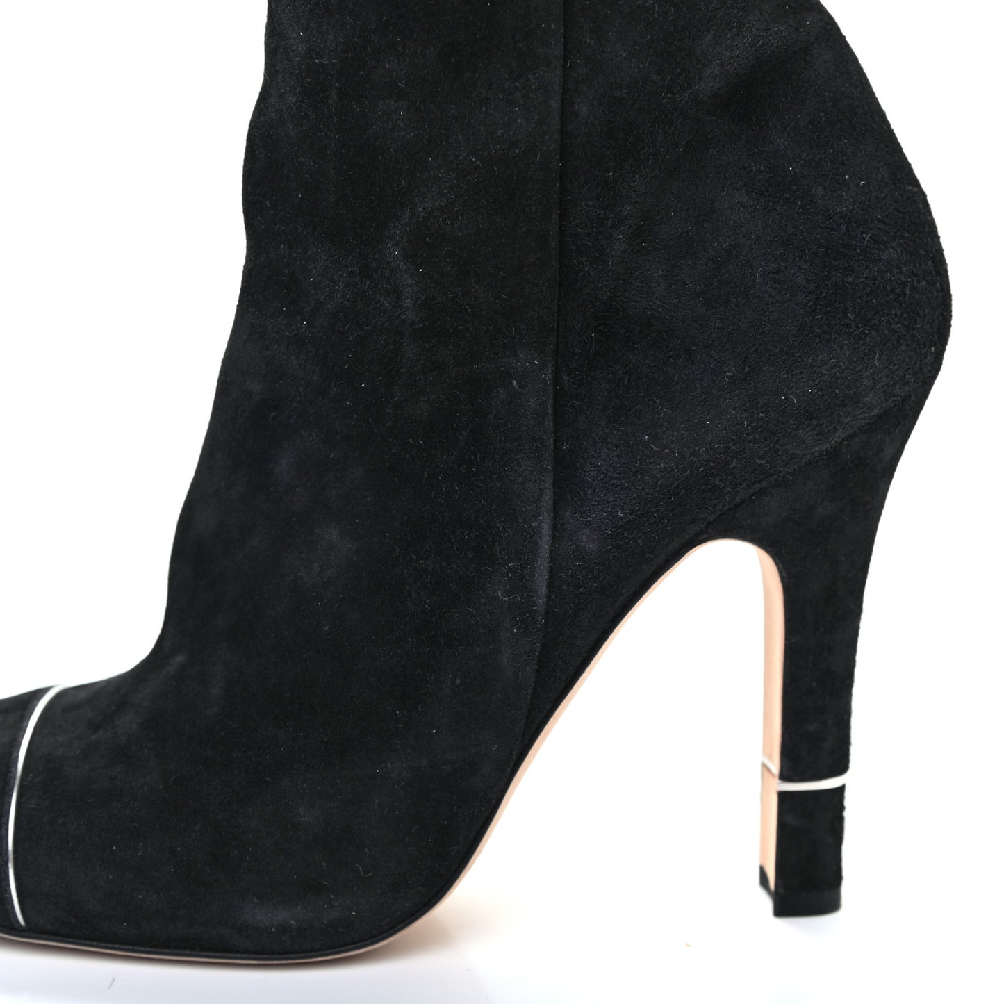 Suede Calfskin CC Cap Toe Knee High Boots 38 Black