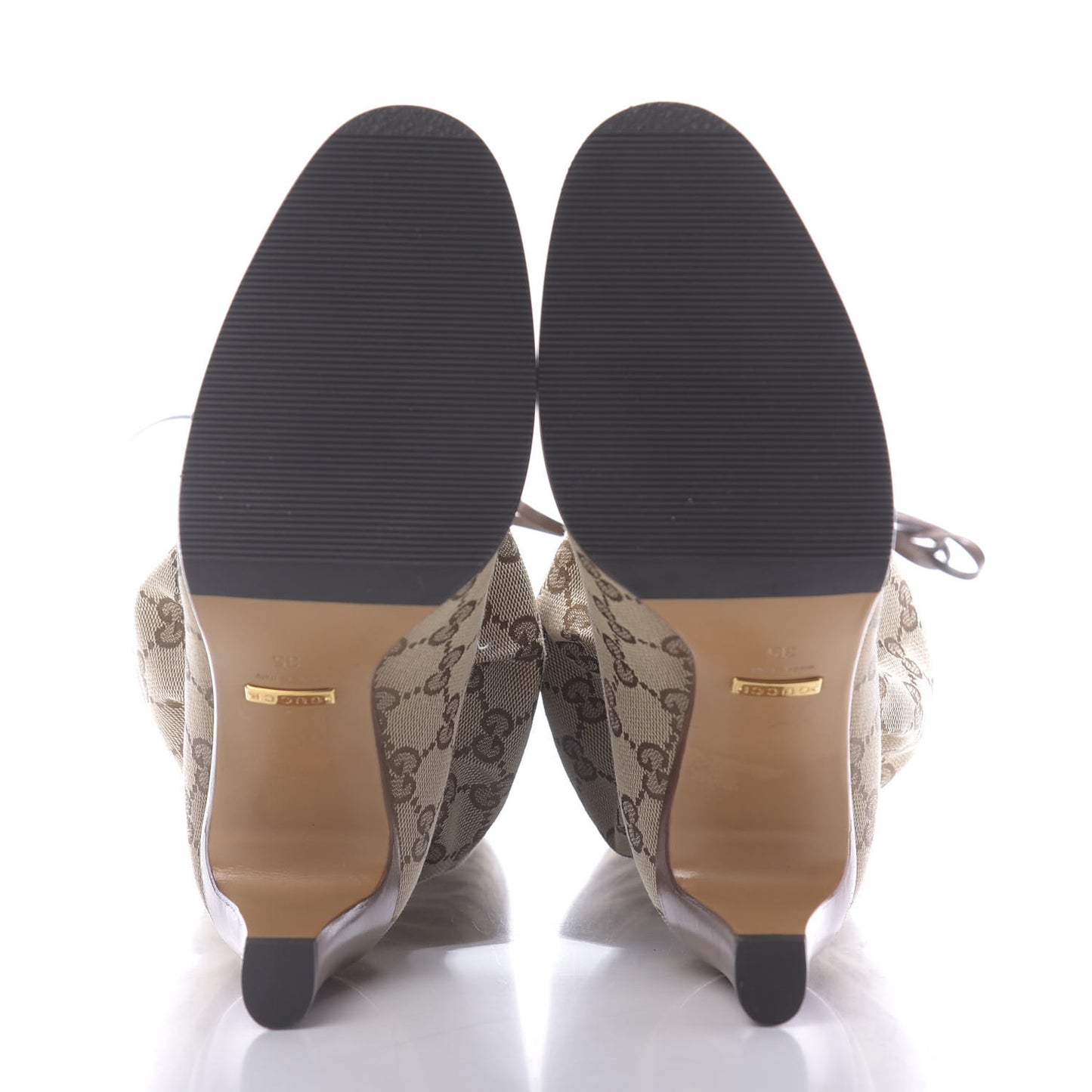 Monogram Lisa Mid Heel Boots 35 Beige Ebony