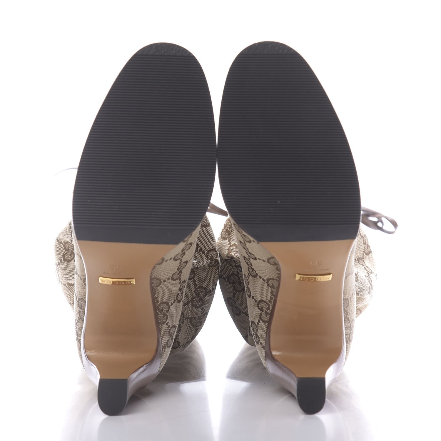 Gucci Monogram Lisa Mid Heel Boots 35 Beige Ebony 6 of 9