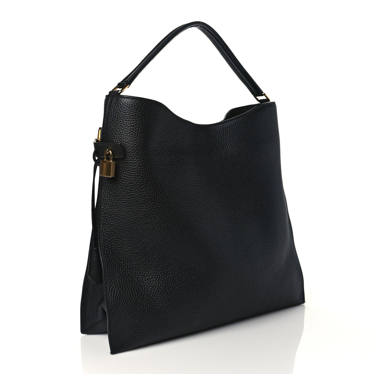 Pebbled Calfskin Small Alix Padlock Zip Hobo Bag Black
