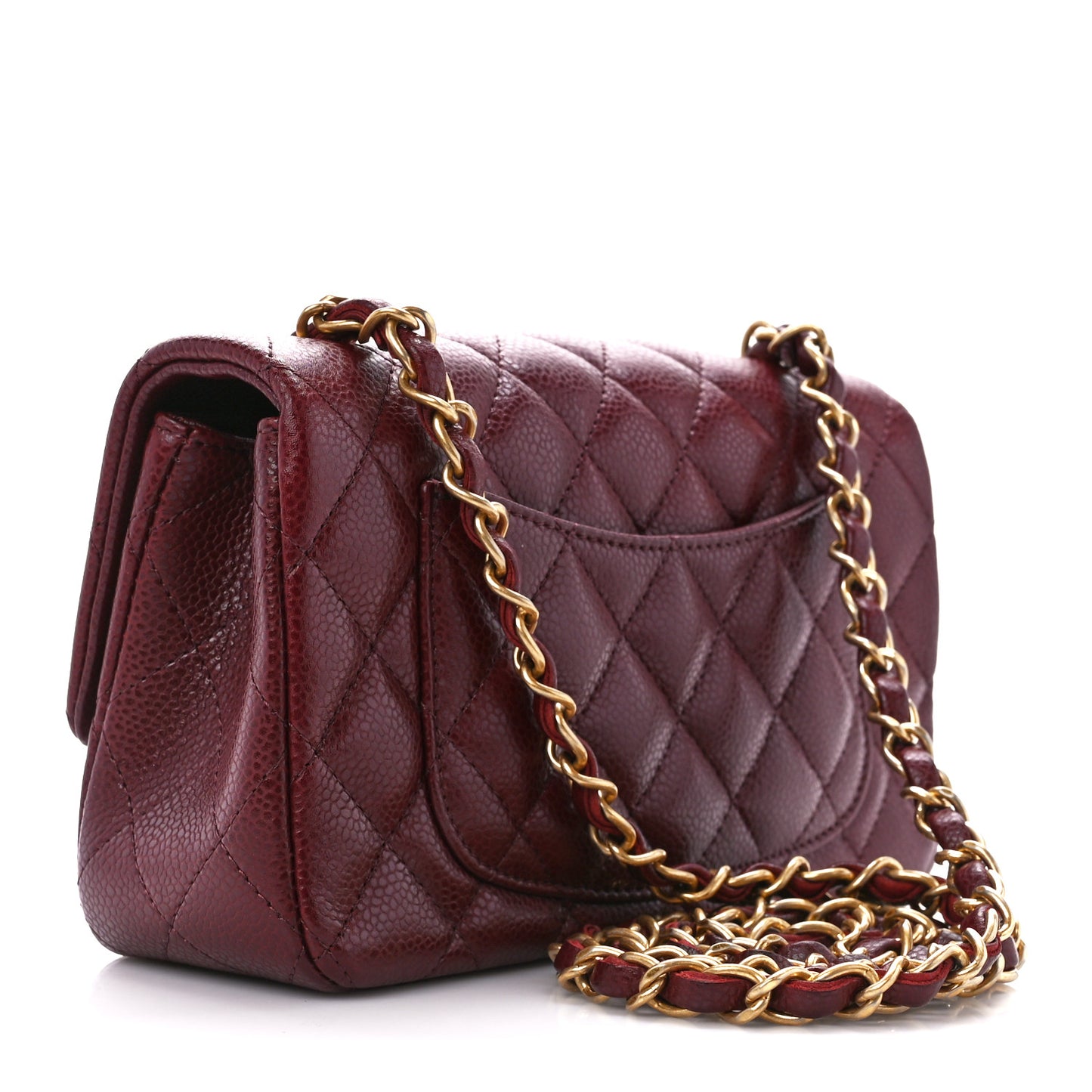 Caviar Quilted Mini Rectangular Flap Dark Red