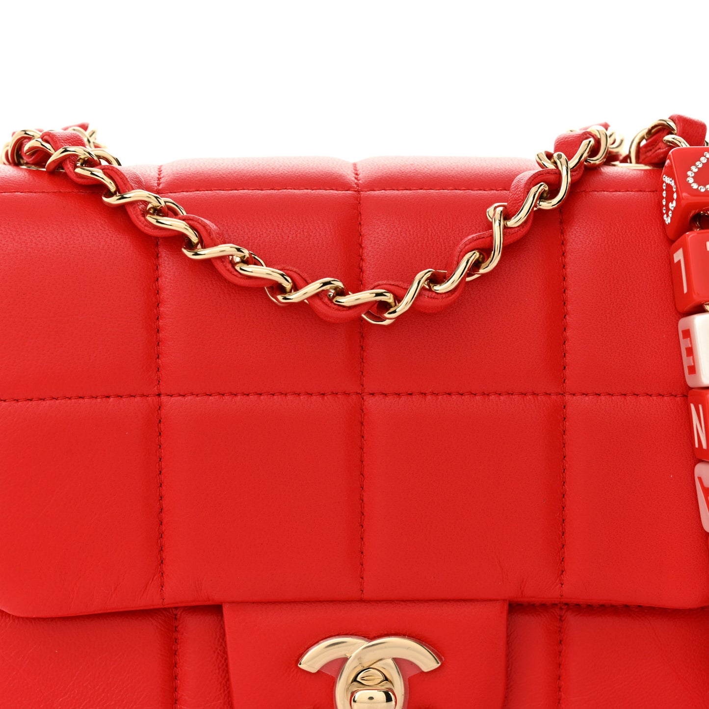 Lambskin Resin Crystal Square Quilted Monacoco Mini Flap Red