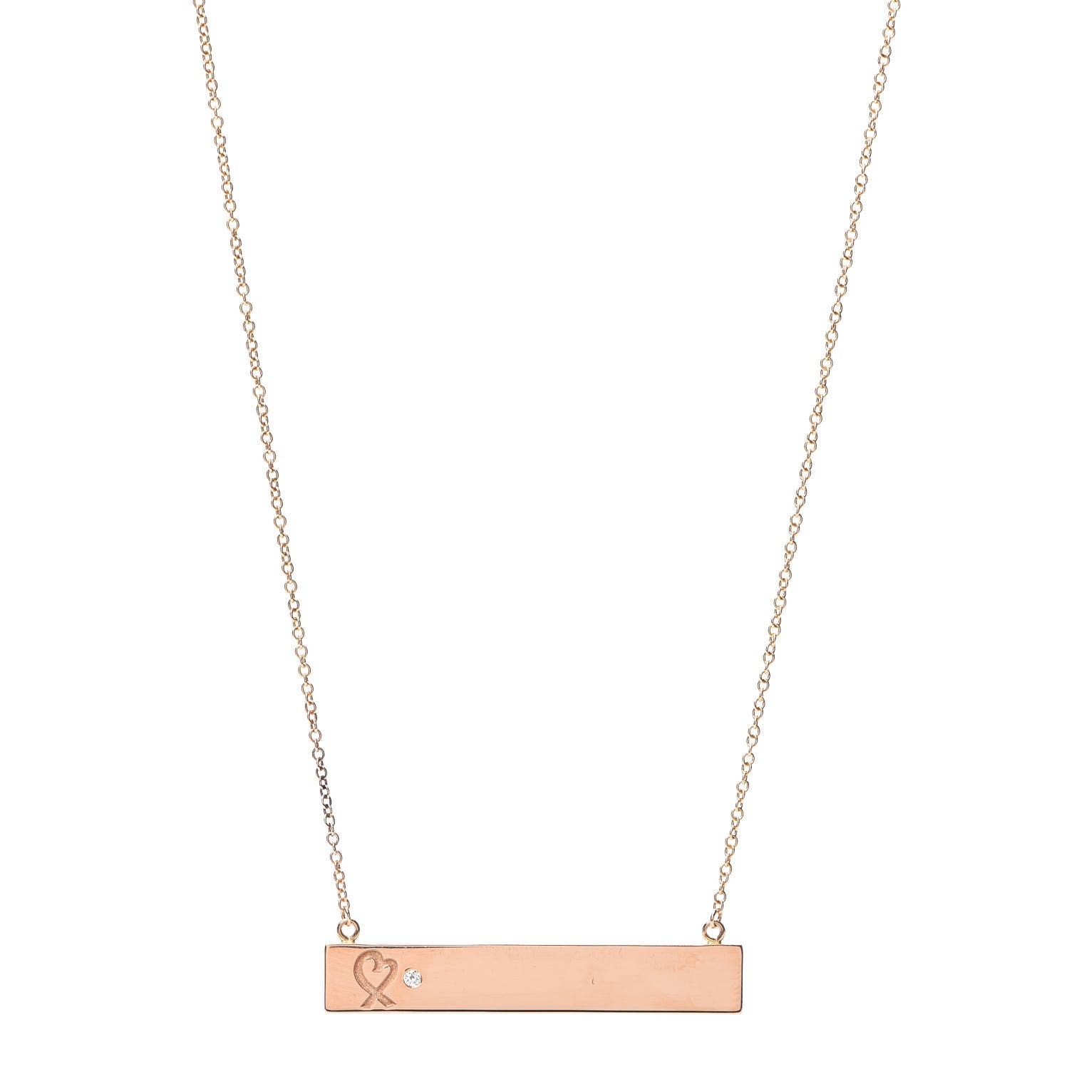 Tiffany 18K Rose Gold Diamond Paloma Picasso Loving Heart Bar Pendant Necklace 1 of 6