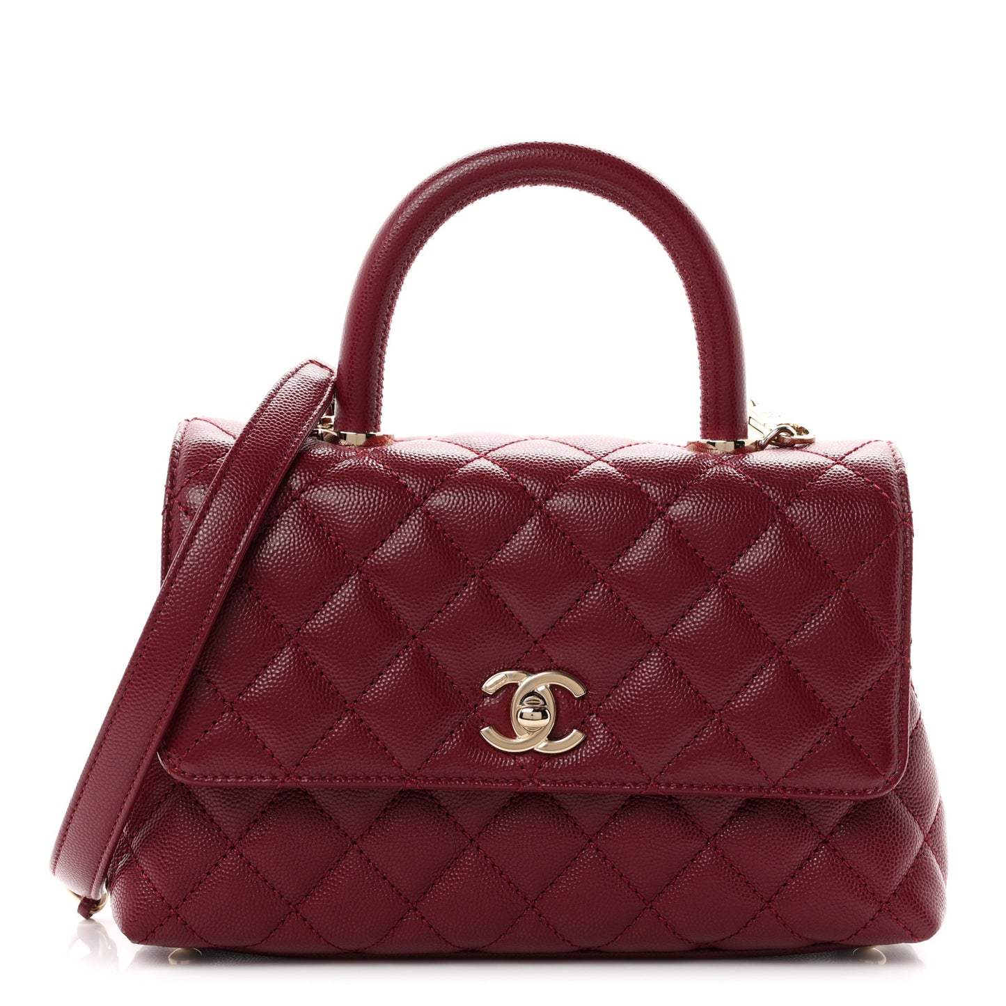 Caviar Quilted Mini Coco Handle Flap Burgundy