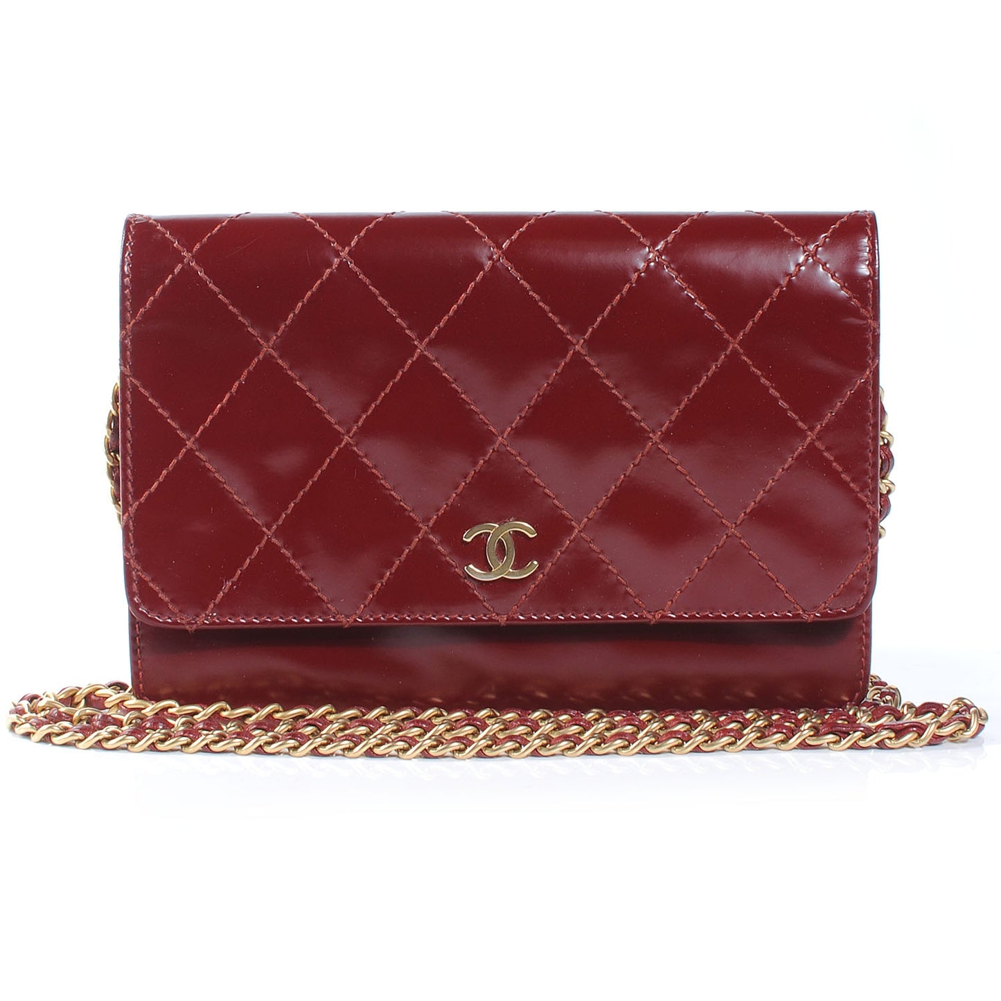 Patent Quilted Wallet On Chain WOC Red