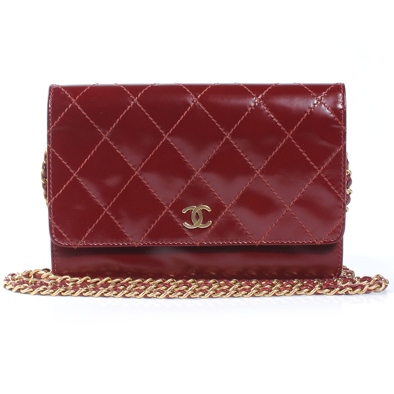 Chanel Patent Quilted Wallet On Chain WOC Red 1 of 8