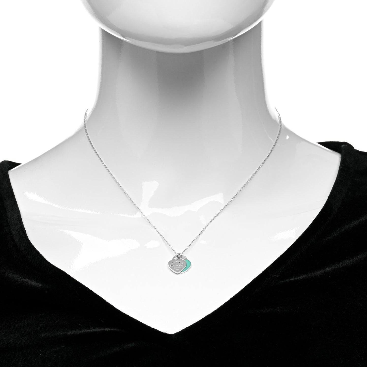 Sterling Silver Enamel Return to Tiffany Double Mini Heart Tag Pendant Necklace Blue