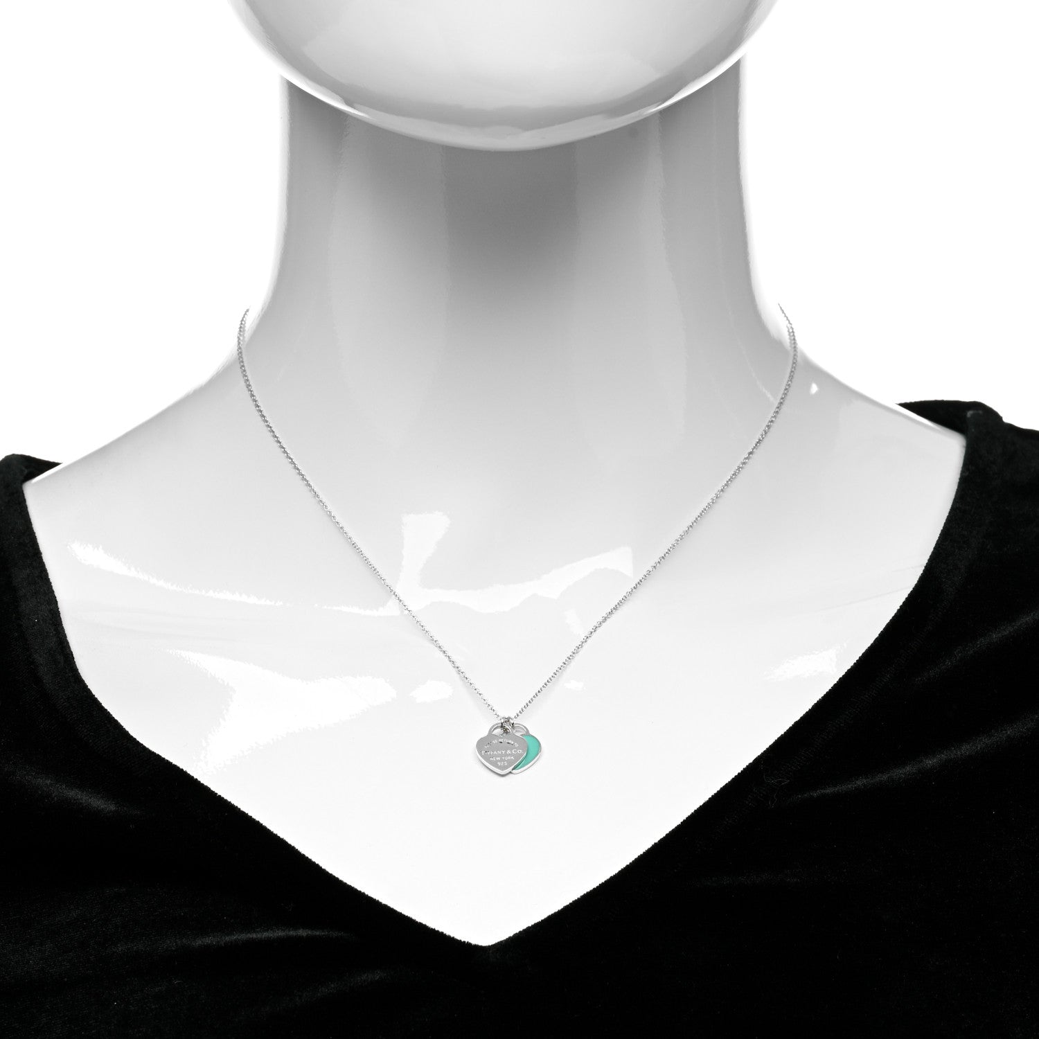 Tiffany Sterling Silver Enamel Return to Tiffany Double Mini Heart Tag Pendant Necklace Blue 2 of 5