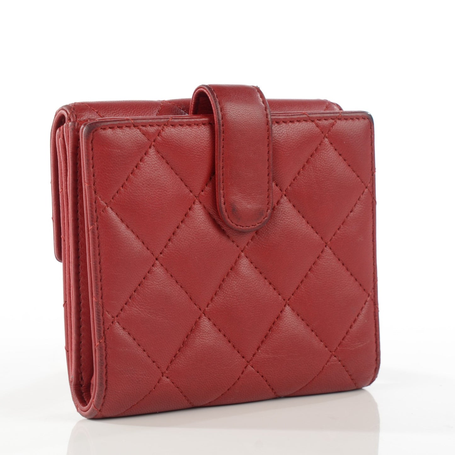 Lambskin Quilted French Flap Wallet Red