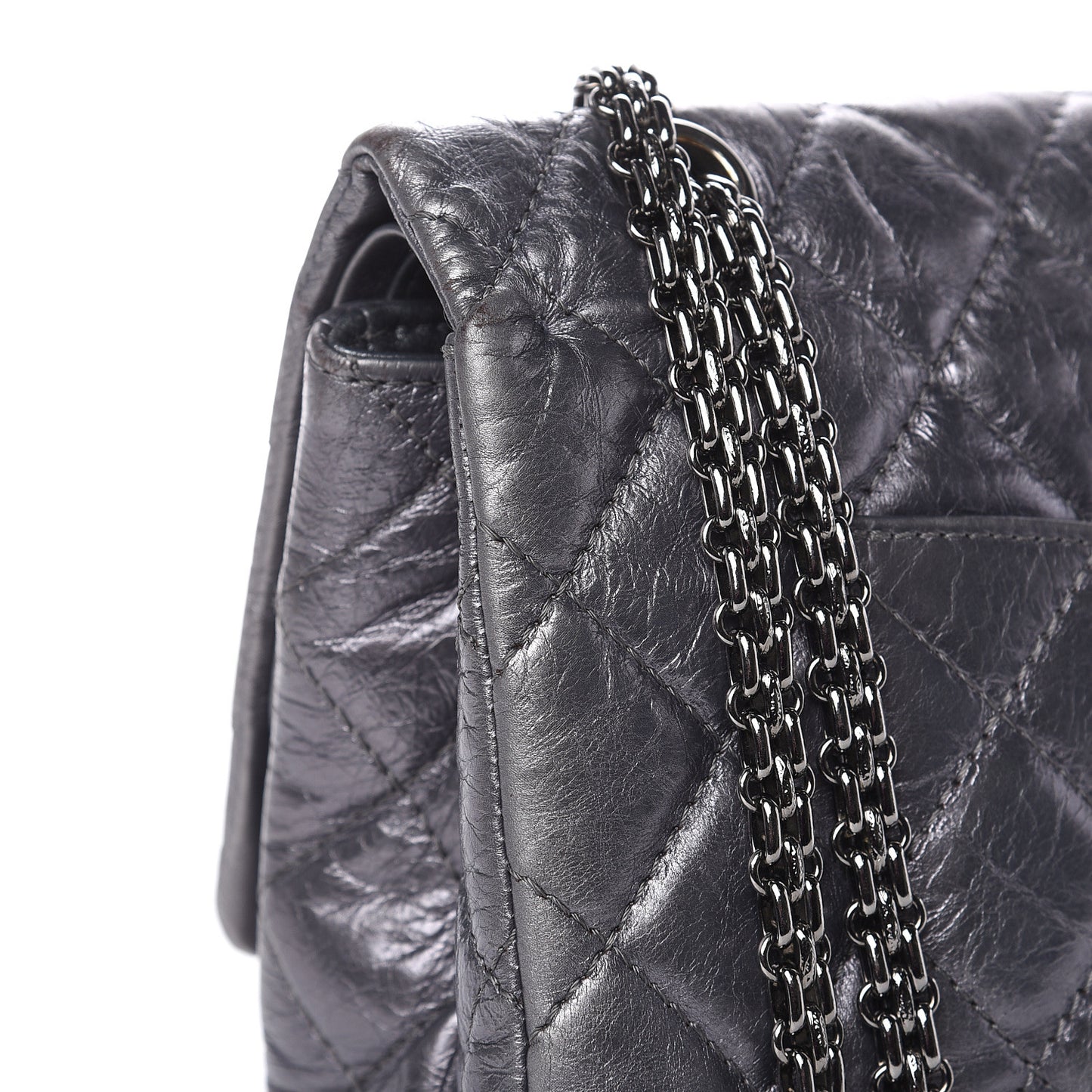 Metallic Aged Calfskin Quilted 2.55 Reissue 227 Flap Dark Silver