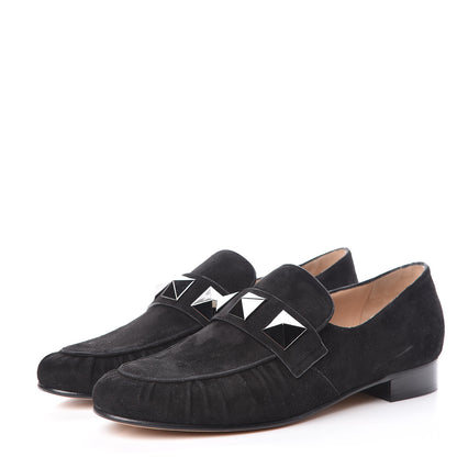 Valentino Garavani Suede Womens Macro Stud Loafers 38 Black 3 of 14