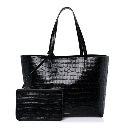 Mansur Gavriel Calfskin Crocodile Embossed Large Shopping Tote Black 1 of 12