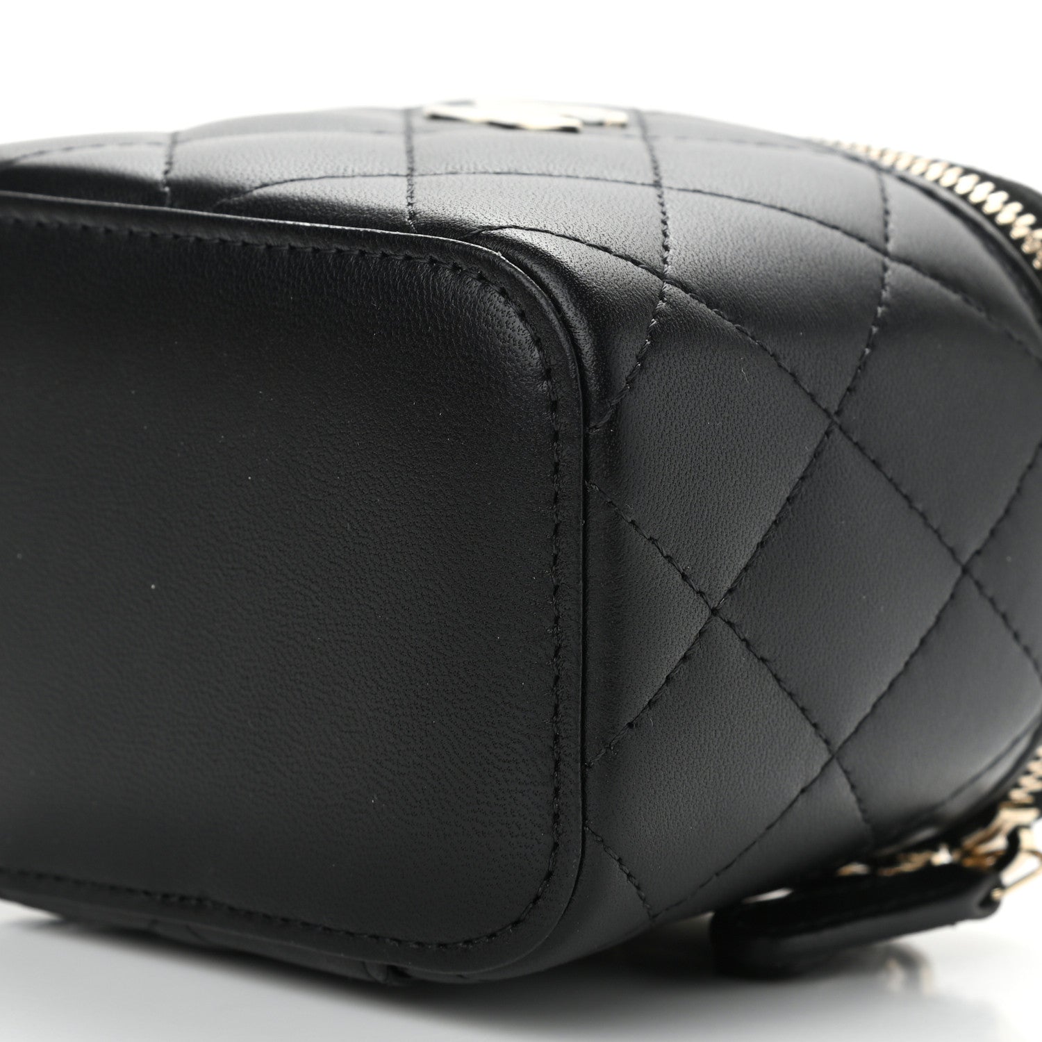 Chanel Lambskin Quilted Mini Vanity Case With Pearl Chain Black 10 of 11