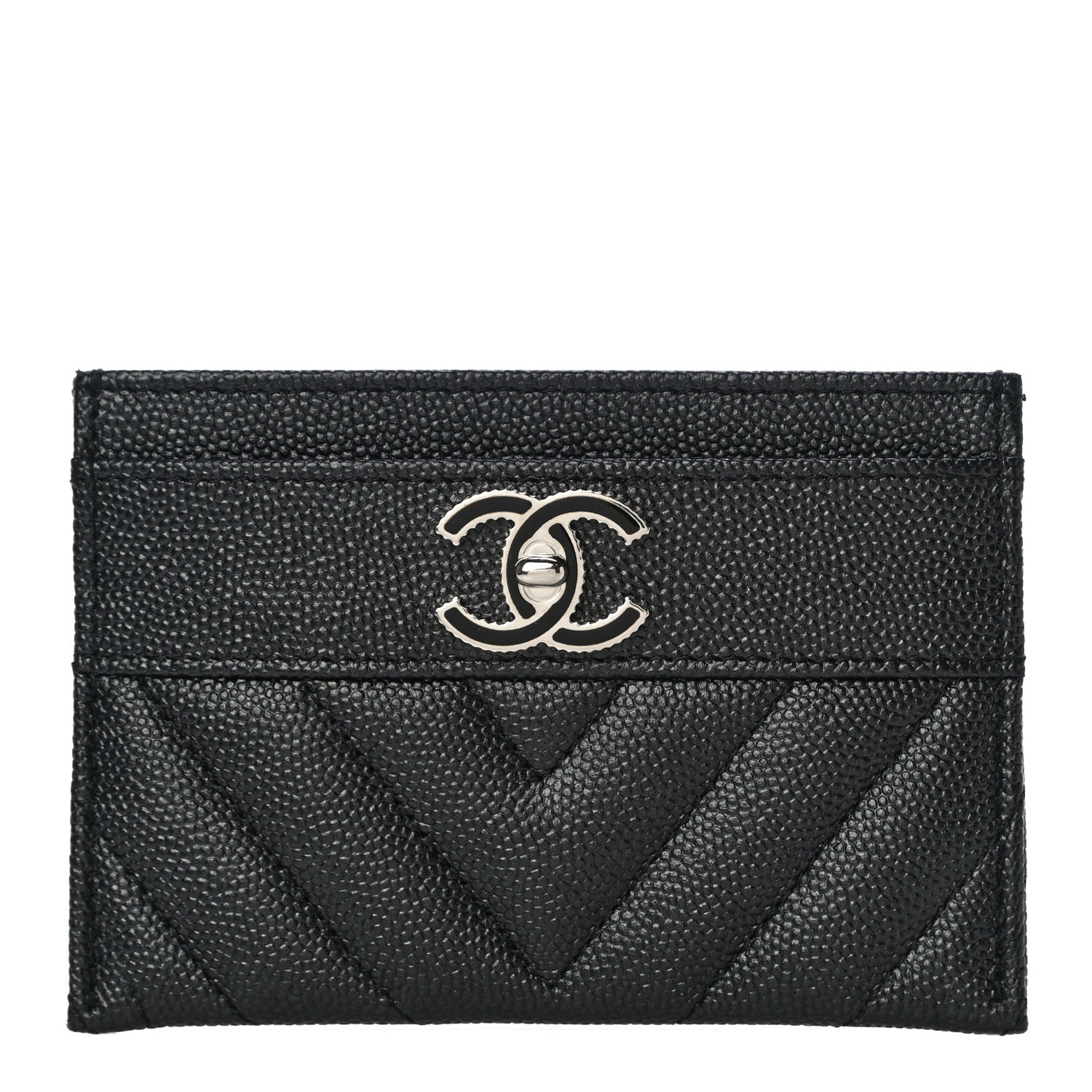 Chanel Caviar Chevron Quilted Vintage Mademoiselle Card Holder Black 1 of 12