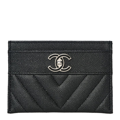 Chanel Caviar Chevron Quilted Vintage Mademoiselle Card Holder Black 1 of 12